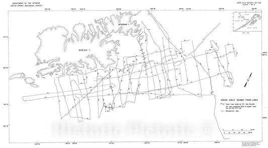 Map : Generalized thickness map of unconsolidated surficial sedimentary units, Kodiak shelf, western Gulf of Alaska, 1978 Cartography Wall Art :