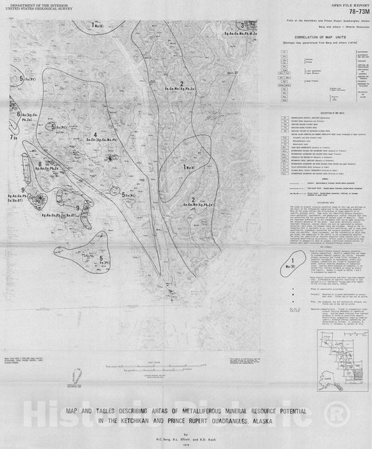 Map : Map and tables describing areas of metalliferous mineral resource potential in the Ketchikan and Prince Rupert quadrangles, Alaska, 1978 Cartography Wall Art :