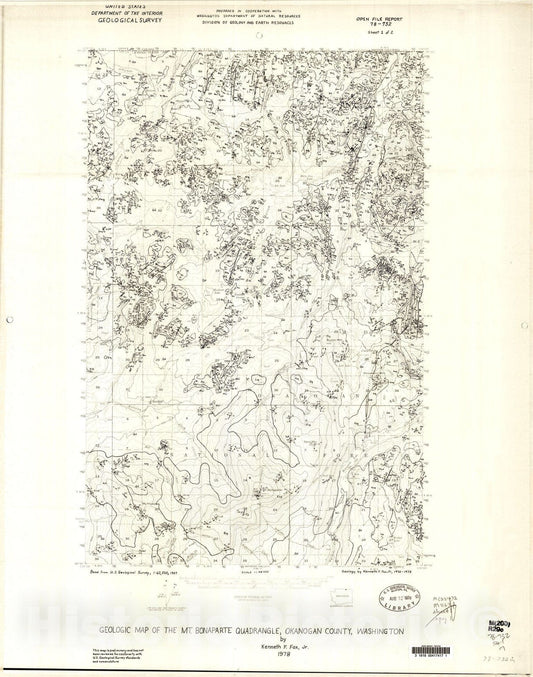 Map : Geologic map of the Mt. Bonaparte quadrangle, Okanogan County, Washington, 1978 Cartography Wall Art :