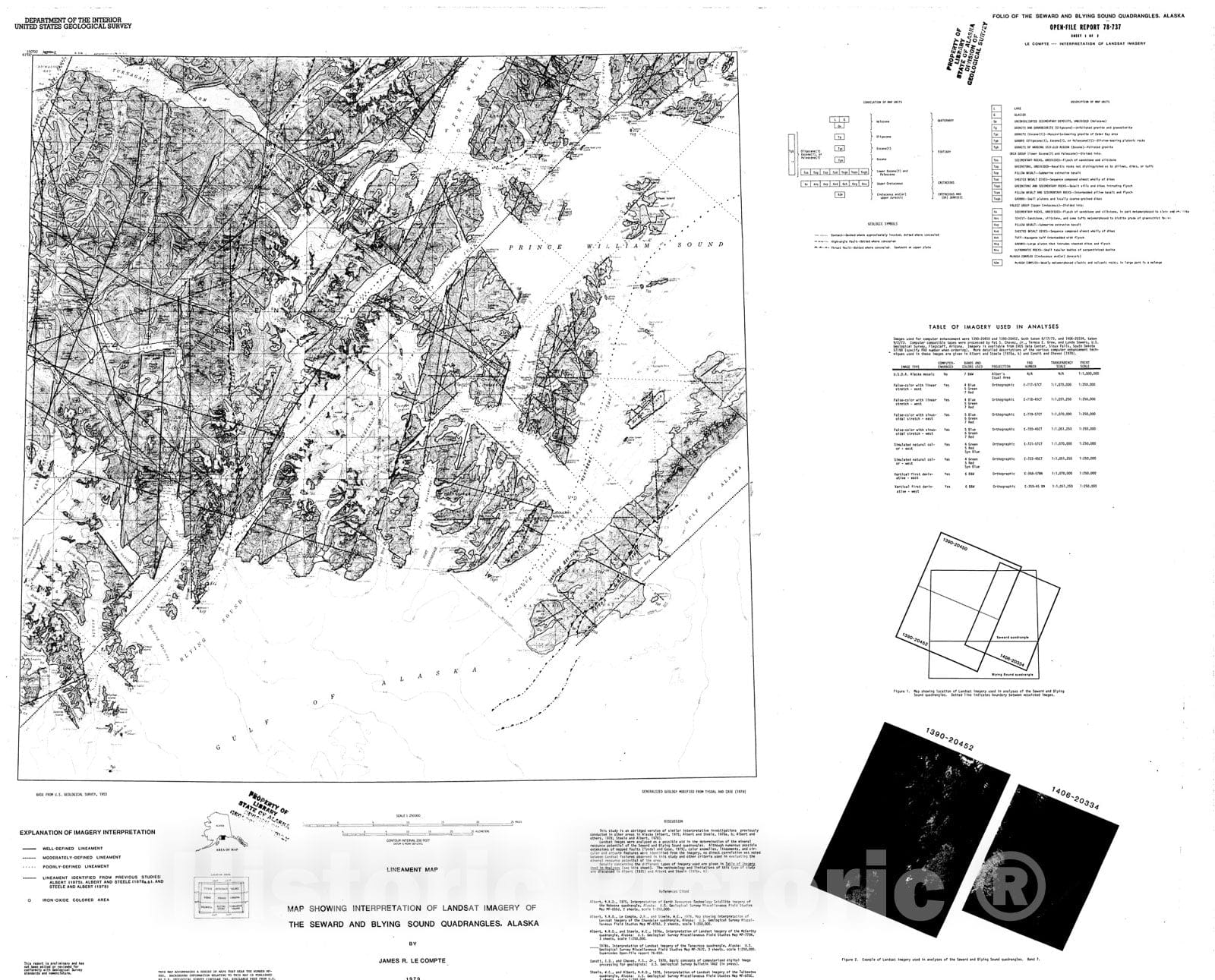 Map : Map showing interpretation of landsat imagery of the Seward and Blying Sound quadrangles, Alaska, 1978 Cartography Wall Art :