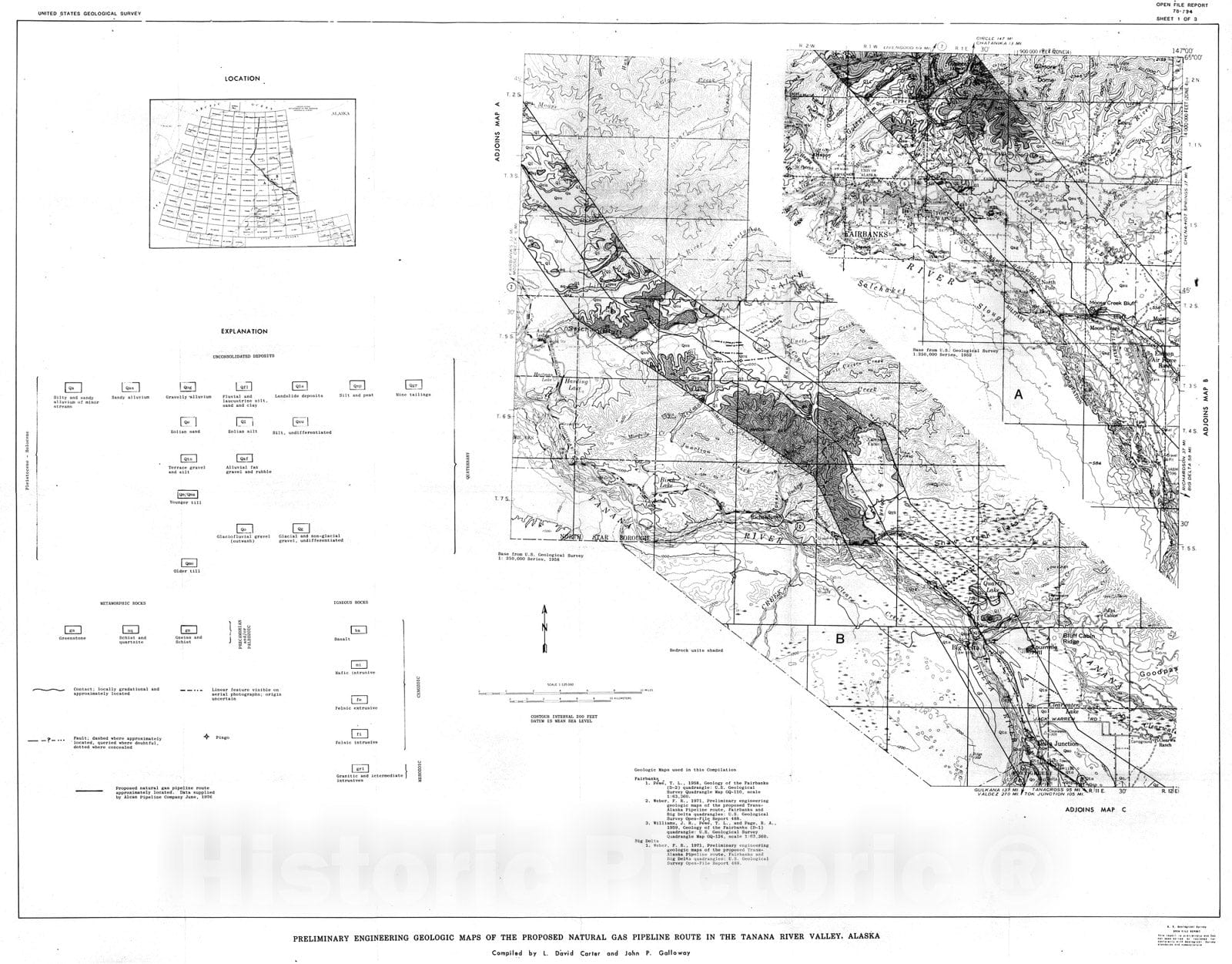 Map : Preliminary engineering geologic maps of the proposed natural gas pipeline route in the Tanana River Valley, Alaska, 1978 Cartography Wall Art :