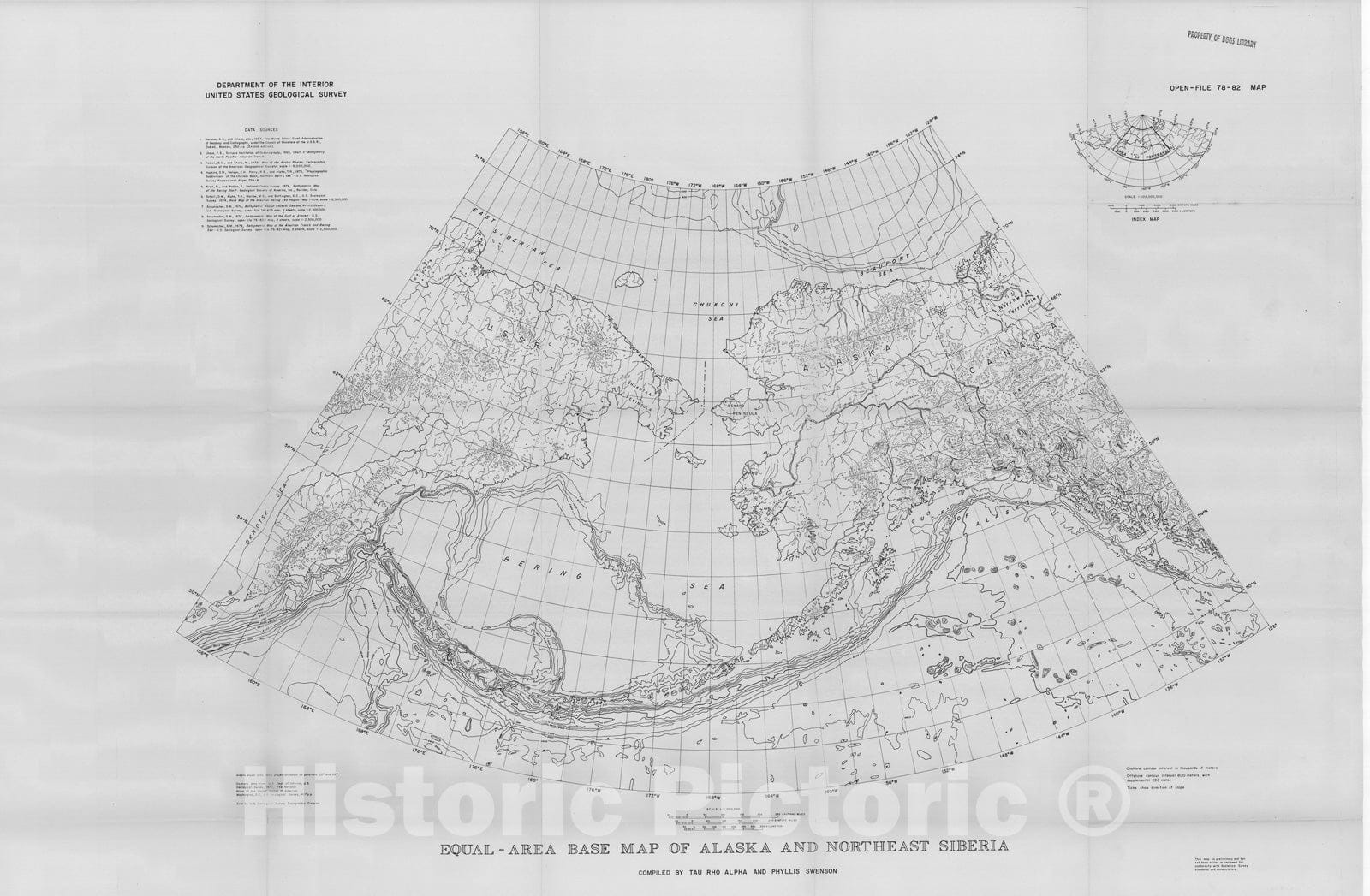 Map : Equal-area base map of Alaska and northeast Siberia, 1978 Cartography Wall Art :