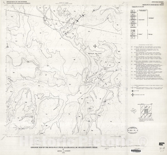 Map : Geologic map of the Rockaway Creek quadrangle, McMullen County, Texas, 1978 Cartography Wall Art :