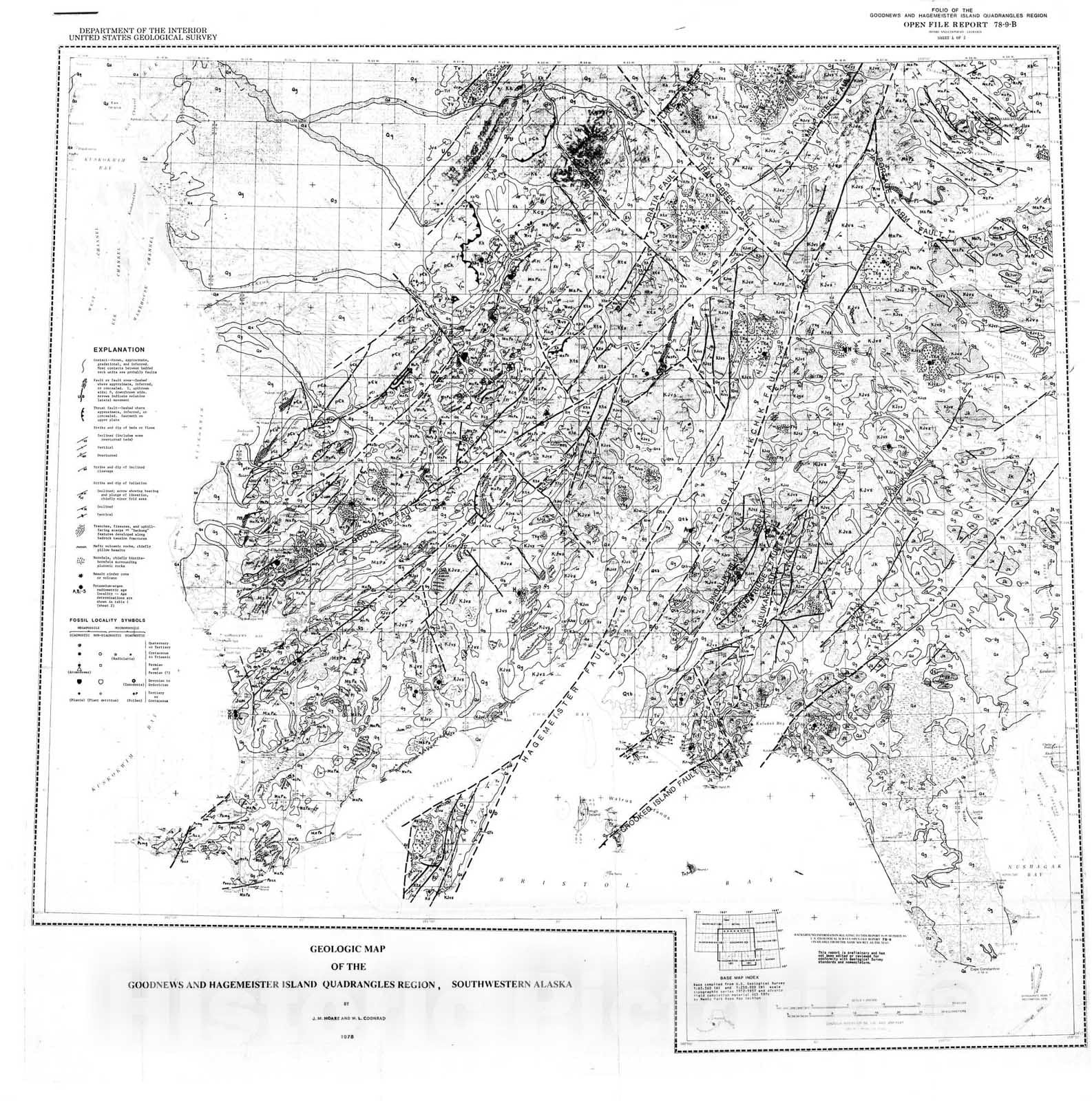 Map : Geologic map of the Goodnews and Hagemeister Island quadrangles region, southwestern Alaska, 1978 Cartography Wall Art :