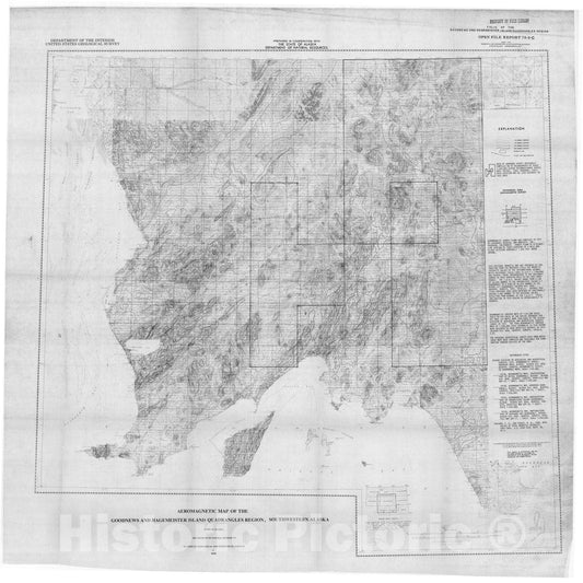 Map : Aeromagnetic interpretation of the Goodnews and Hagemeister Island quadrangles region, southwestern Alaska, 1978 Cartography Wall Art :