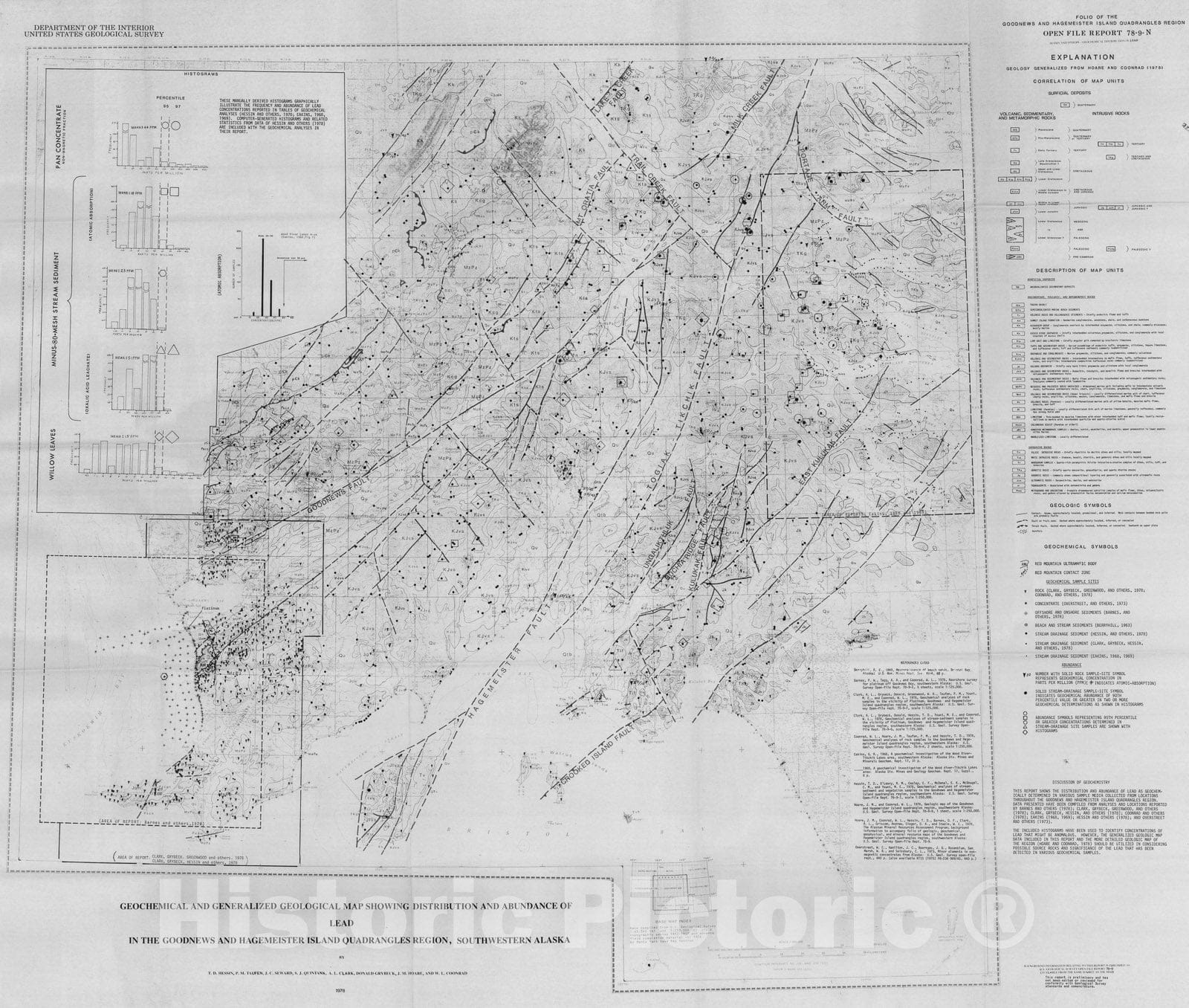 Map : Geochemical and generalized geological map showing the distribution and abundance of lead in the Goodnews and Hagemeister Island q, 1978 Cartography Wall Art :