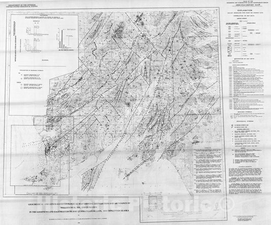 Map : Geochemical and generalized geological map showing the distribution and abundance of molybdenum, tin, and tungsten in the Goodnews, 1978 Cartography Wall Art :