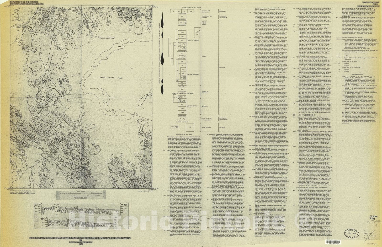 Map : Preliminary geologic map of the Luning NW quadrangle, Mineral County, Nevada, 1978 Cartography Wall Art :