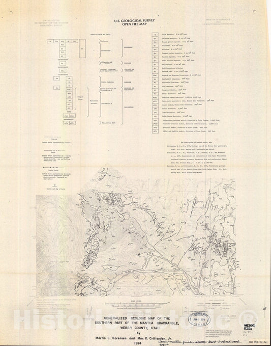 Map : Generalized geologic map of the southern part of the Mantua quadrangle, Weber County, Utah, 1974 Cartography Wall Art :