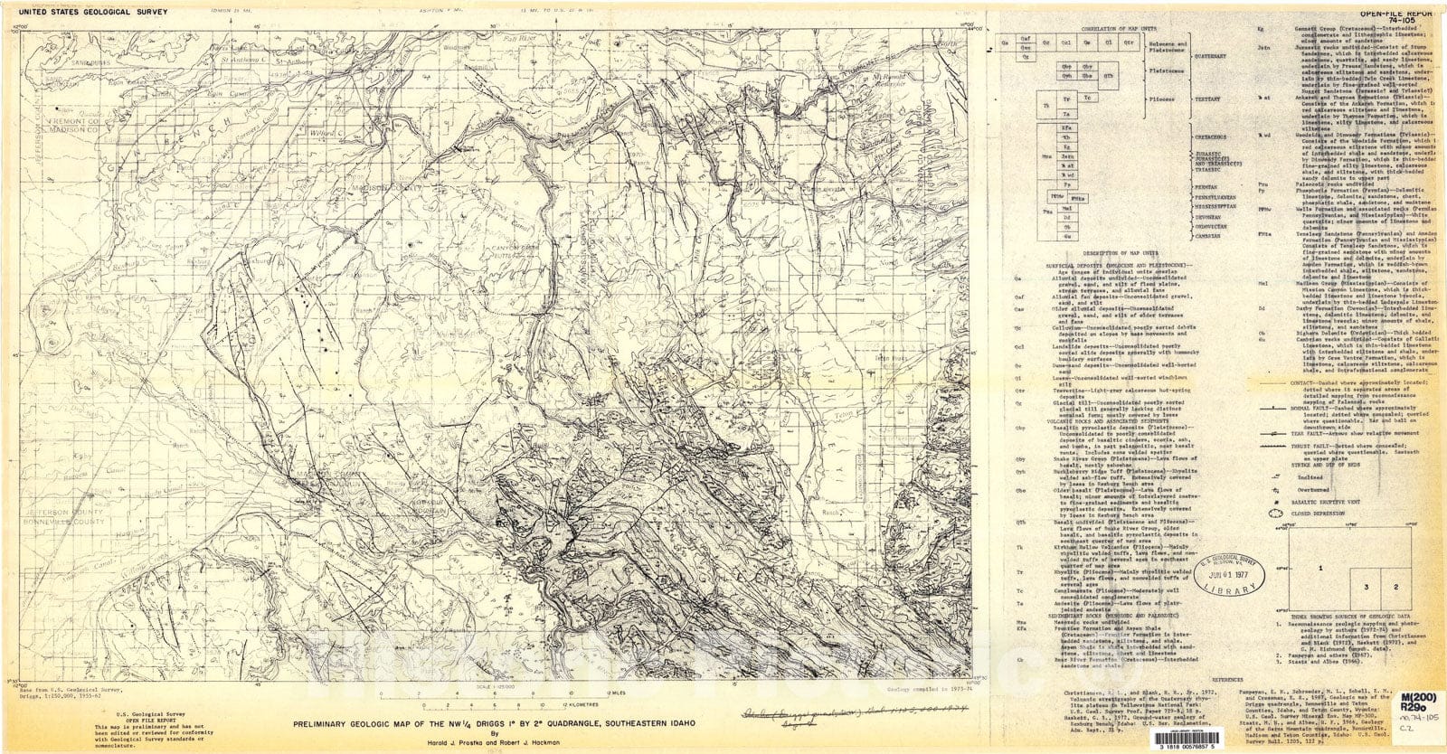Map : Preliminary geologic map of the NW 1/4 Driggs 1[degree] by 2[degree] quadrangle, southeastern Idaho, 1974 Cartography Wall Art :