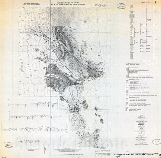Map : Geologic map of the central Peloncillo Mountains, Hidalgo County, New Mexico, 1974 Cartography Wall Art :