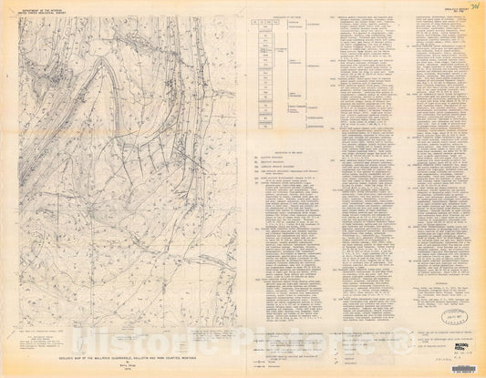 Map : Geologic map of the Wallrock quadrangle, Gallatin and Park Counties, Montana, 1974 Cartography Wall Art :