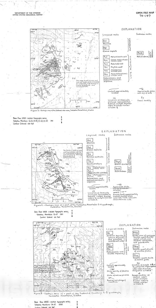 Map : Reconnaissance geologic investigations in the Talkeetna Mountains, Alaska, 1974 Cartography Wall Art :
