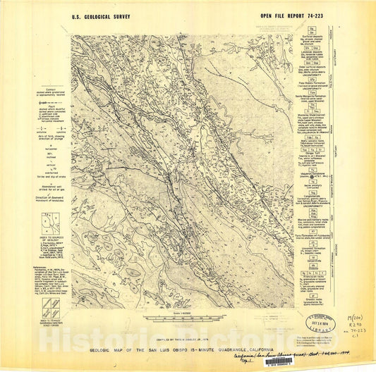 Map : Geologic map of the San Luis Obispo 15-minute quadrangle, California, 1974 Cartography Wall Art :