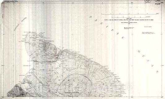 Map : Volcanic hazards on the Island of Hawaii, 1974 Cartography Wall Art :