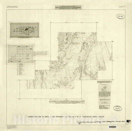 Map : Aeromagnetic map of parts of the Greensboro and Raleigh 1[degree] X 2[degree] quadrangles, North Carolina, 1974 Cartography Wall Art :