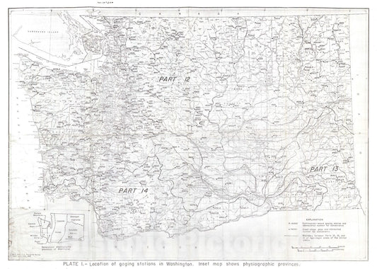 Map : Magnitude and frequency of floods in Washington, 1974 Cartography Wall Art :