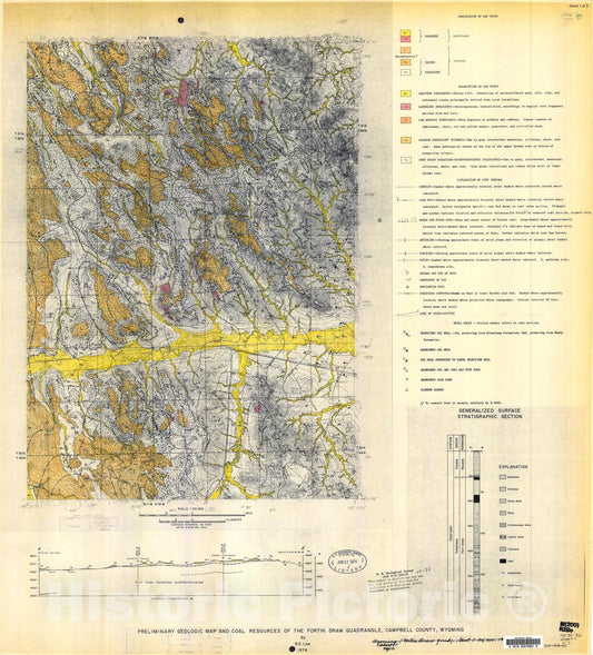 Map : Preliminary geologic map and coal resources of the Fortin Draw quadrangle, Campbell County, Wyoming, 1974 Cartography Wall Art :