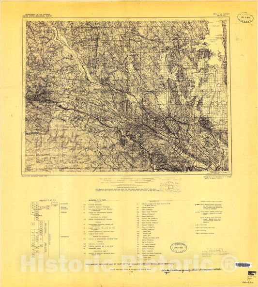 Map : Preliminary geologic map of part of the Wallace 1:250,000 sheet, Idaho - Montana, 1974 Cartography Wall Art :