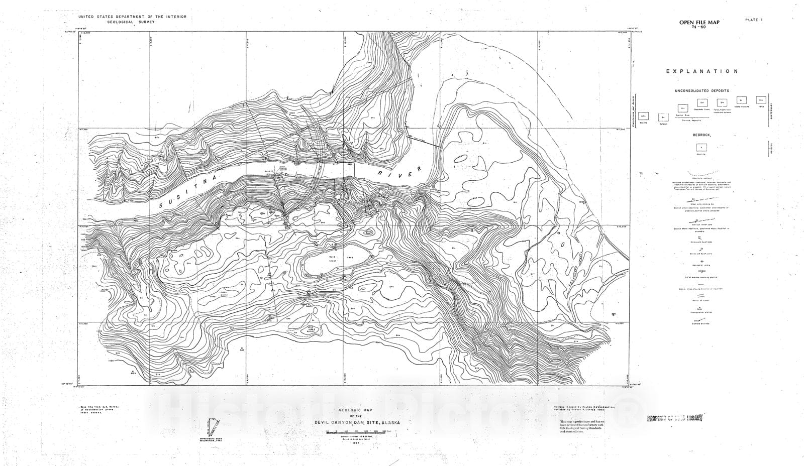Map : Geology of the Devil Canyon dam site, Alaska, 1974 Cartography Wall Art :