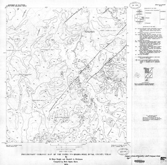 Map : Preliminary geologic map of the Freer NW quadrangle, Duval County, Texas, 1974 Cartography Wall Art :