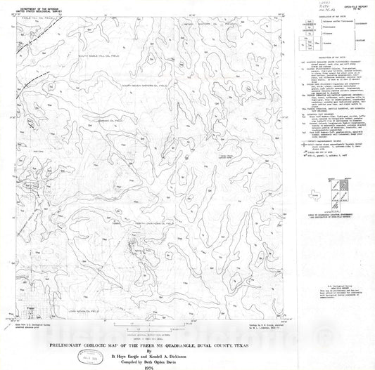Map : Preliminary geologic map of the Freer NE quadrangle, Duval County, Texas, 1974 Cartography Wall Art :