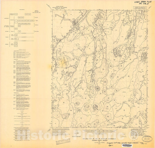 Map : Geologic map of the SP Mountain quadrangle, Coconino County, Arizona, 1974 Cartography Wall Art :