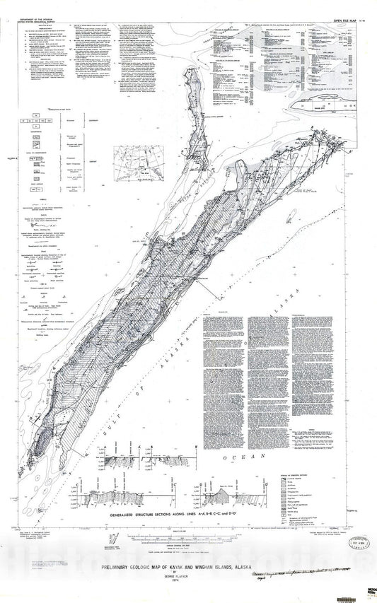 Map : Preliminary geologic map of Kayak and Wingham Islands, Alaska, 1974 Cartography Wall Art :