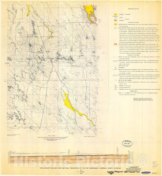 Map : Preliminary geologic map and coal resources of the Gap quadrangle, Campbell County, Wyoming, 1974 Cartography Wall Art :