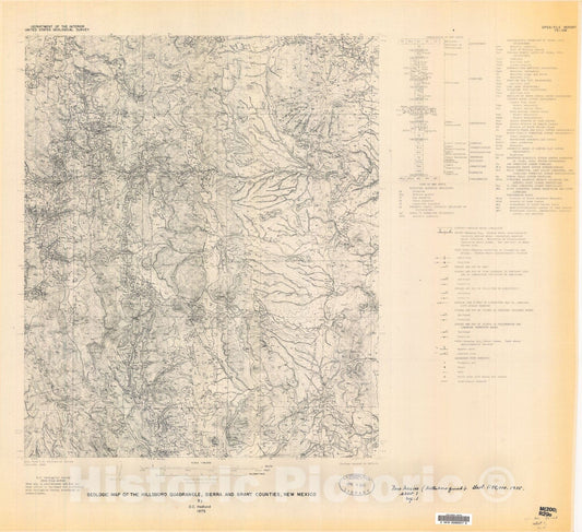 Map : Geologic map of the Hillsboro quadrangle, Sierra and Grant Counties, New Mexico, 1975 Cartography Wall Art :