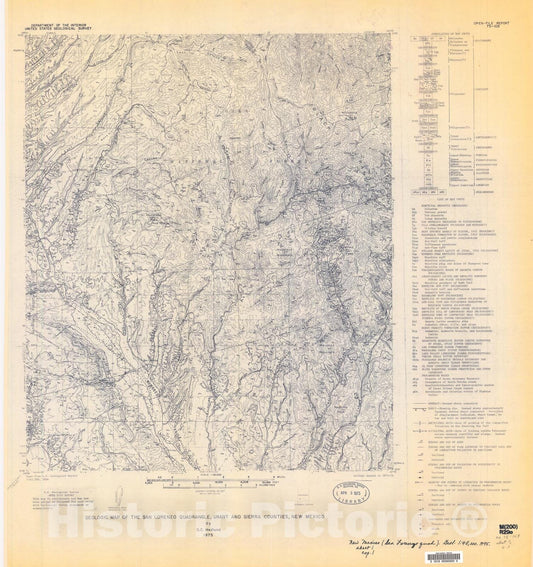 Map : Geologic map of the San Lorenzo quadrangle, Grant and Sierra Counties, New Mexico, 1975 Cartography Wall Art :