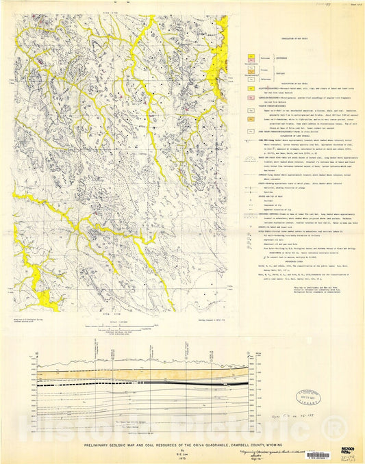 Map : Preliminary geologic map and coal resources of the Oriva quadrangle, Campbell County, Wyoming, 1975 Cartography Wall Art :