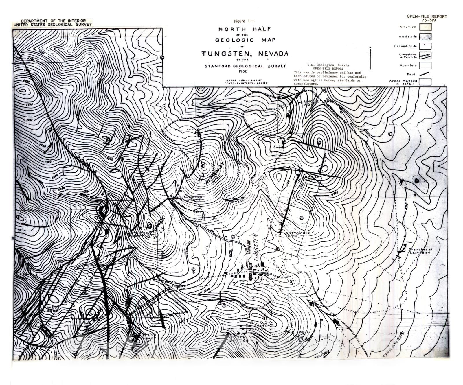 Map : Memorandum (September 6, 1940) on recommendations for exploration in the Mill City, Nevada, tungsten district, 1975 Cartography Wall Art :