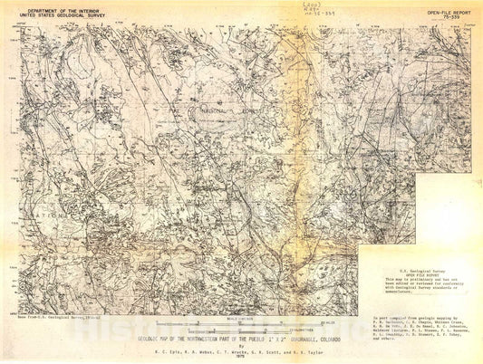 Map : Geologic map of the northwestern part of the Pueblo 1[degree] X 2[degree] quadrangle, Colorado, 1975 Cartography Wall Art :