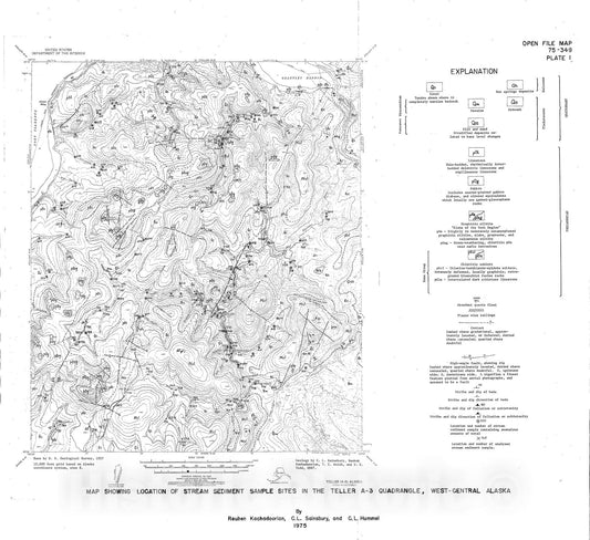 Map : Map showing location of stream sediment sample sites in the Teller A-3 quadrangle, west-central Alaska, 1975 Cartography Wall Art :