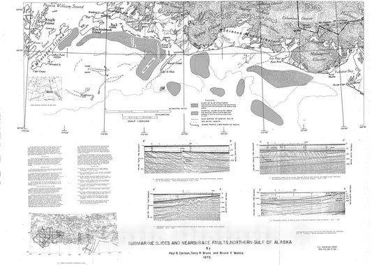 Map : Submarine slides and near surface faults, northern Gulf of Alaska, 1975 Cartography Wall Art :