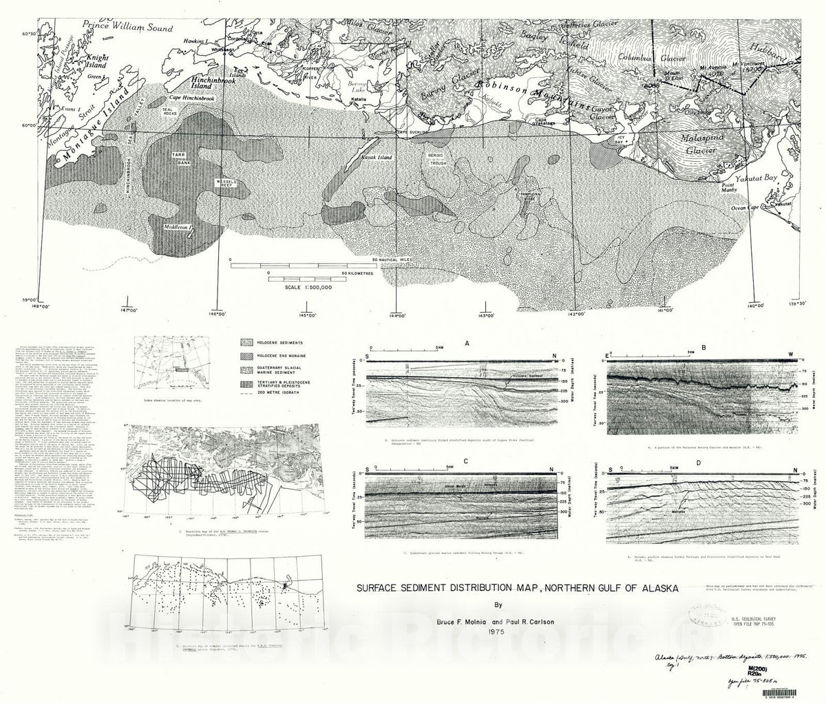 Map : Surface sediment distribution map, northern Gulf of Alaska, 1975 Cartography Wall Art :