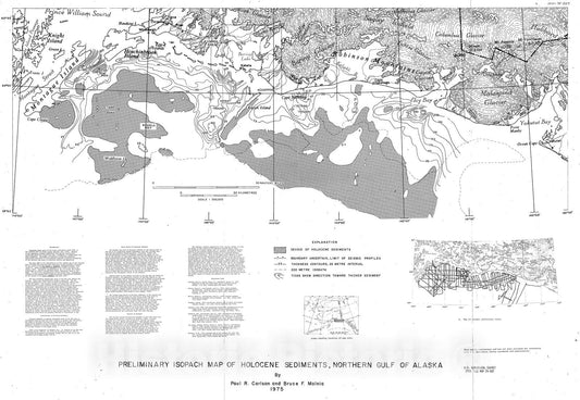 Map : Preliminary isopach map of Holocene sediments, northern Gulf of Alaska, 1975 Cartography Wall Art :