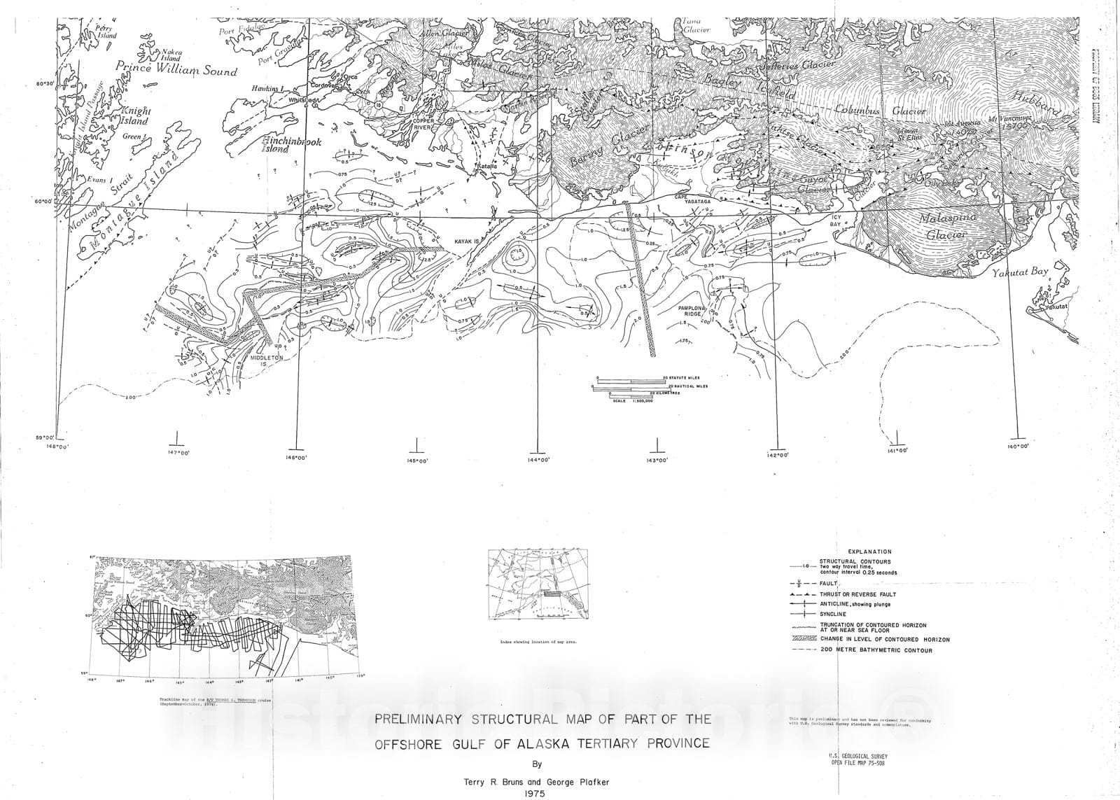Map : Preliminary structural map of part of the offshore Gulf of Alaska Tertiary province, 1975 Cartography Wall Art :