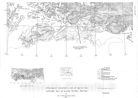 Map : Preliminary structural map of part of the offshore Gulf of Alaska Tertiary province, 1975 Cartography Wall Art :