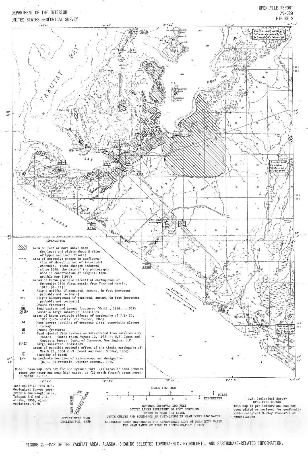 Map : Preliminary report on the reconnaissance engineering geology of the Yakutat area, Alaska, with emphasis on evaluation of earthquak, 1975 Cartography Wall Art :