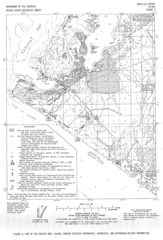 Map : Preliminary report on the reconnaissance engineering geology of the Yakutat area, Alaska, with emphasis on evaluation of earthquak, 1975 Cartography Wall Art :