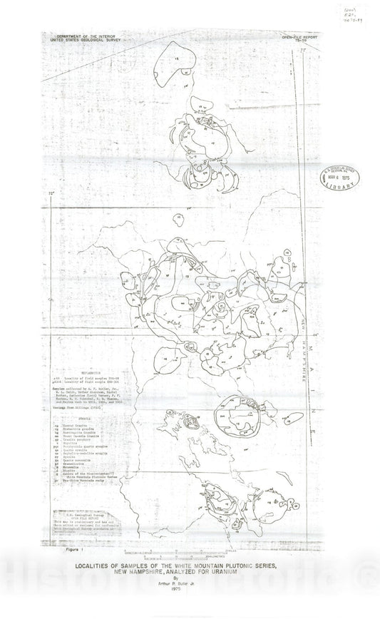 Map : Uranium and thorium in samples of rocks of the White Mountain plutonic series, New Hampshire, 1975 Cartography Wall Art :