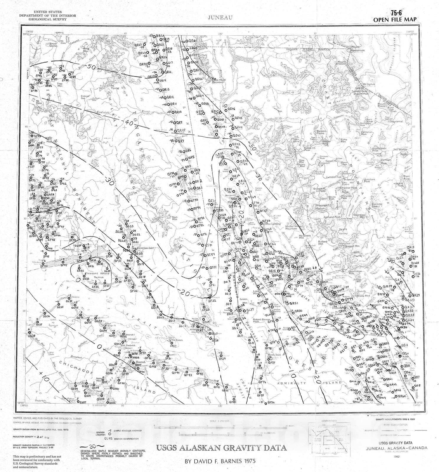 Map : Additional tabulated gravity data from the Port Alexander, Sitka, Juneau, Mt. Fairweather, and Skagway quadrangles, Alaska, 1975 Cartography Wall Art :