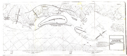 Map : Sediments, structural framework, petroleum potential, environmental conditions, and operational considerations of the mid-Atlantic area, 1975 Cartography Wall Art :