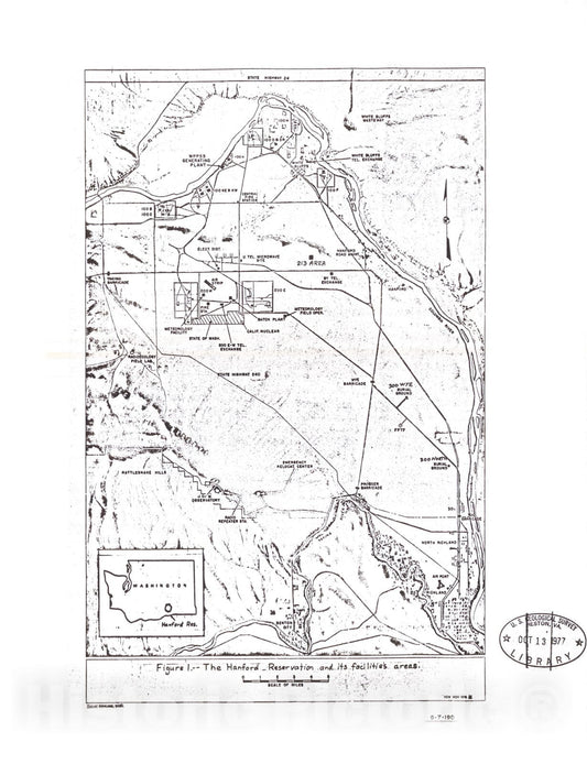 Map : Geology and hydrology of radioactive solid-waste burial grounds at the Hanford Reservation, Washington, 1975 Cartography Wall Art :