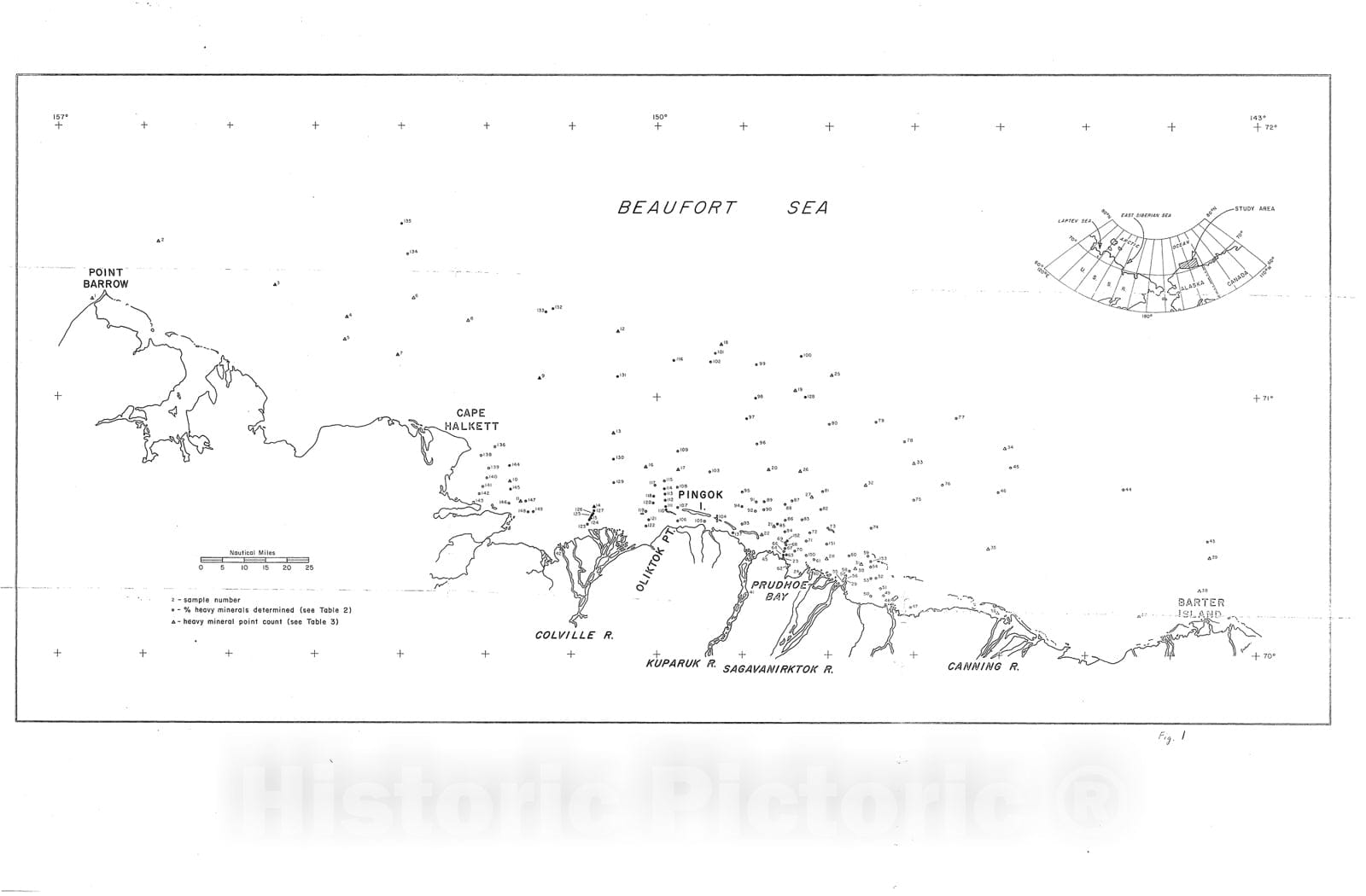 Map : Heavy-mineral trends in the Beaufort Sea, 1975 Cartography Wall Art :