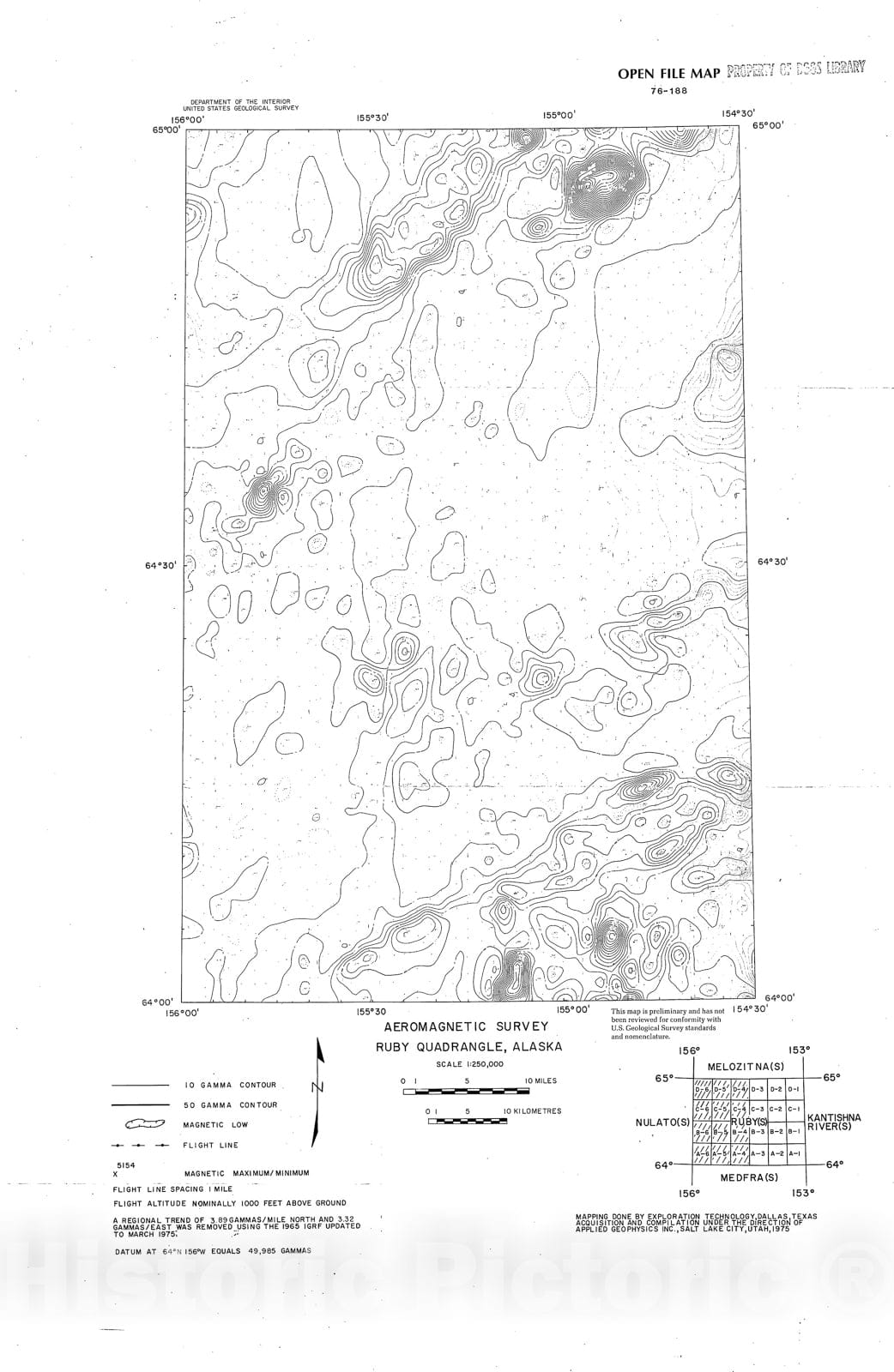 Map : Aeromagnetic survey of the west one-half of the Ruby 1:250,000 quadrangle, Alaska, 1976 Cartography Wall Art :