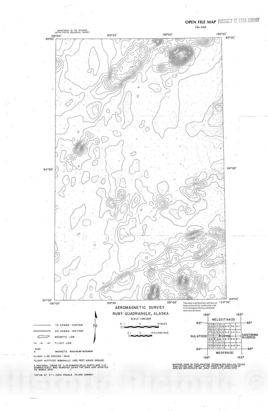 Map : Aeromagnetic survey of the west one-half of the Ruby 1:250,000 quadrangle, Alaska, 1976 Cartography Wall Art :