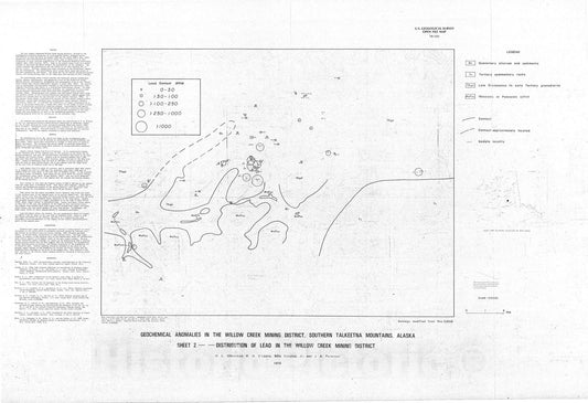 Map : Geochemical anomalies in the Willow Creek mining district, southern Talkeetna Mountains, Alaska, 1976 Cartography Wall Art :
